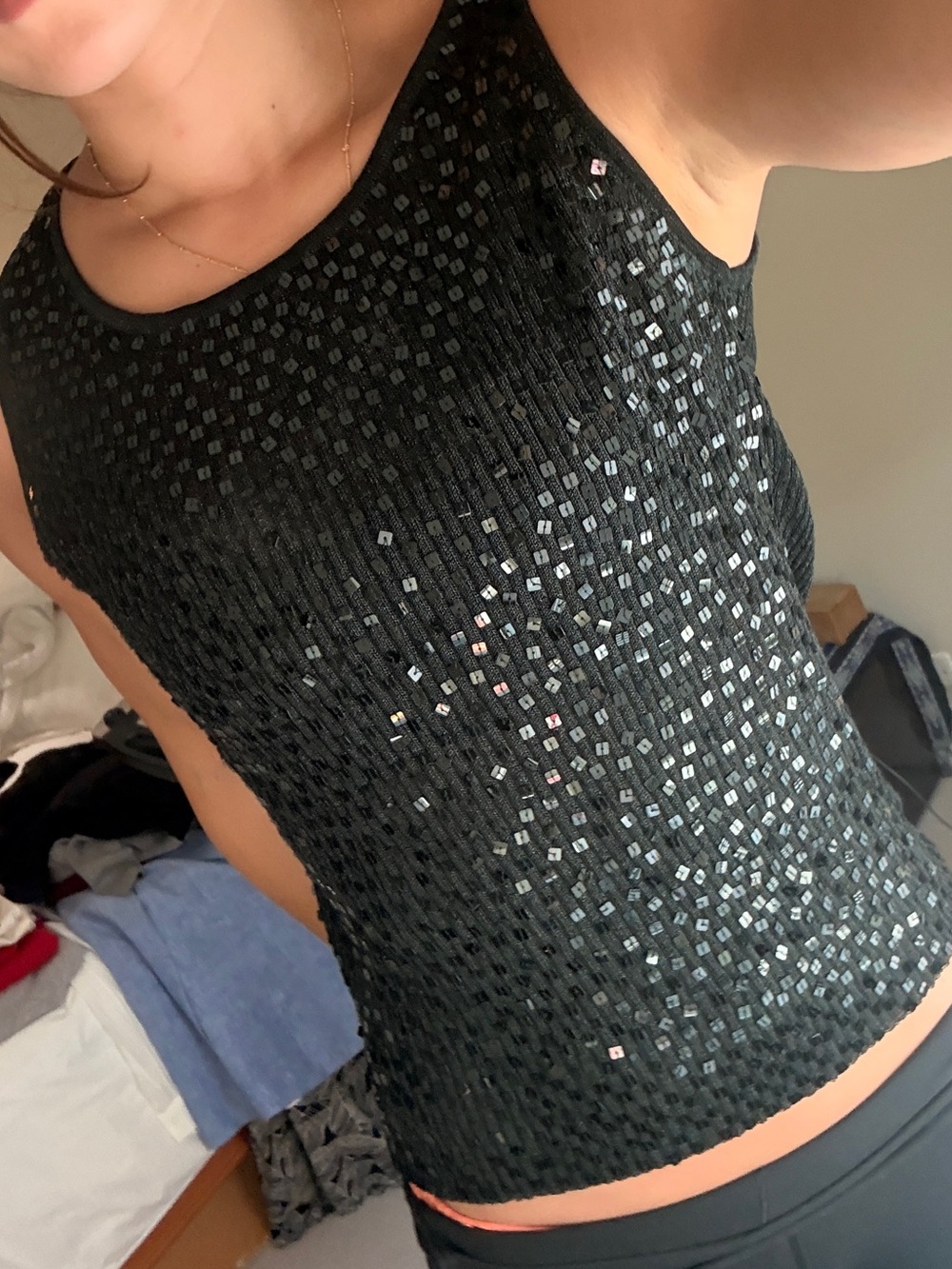 Black Sequin Sleeveless Women's Top